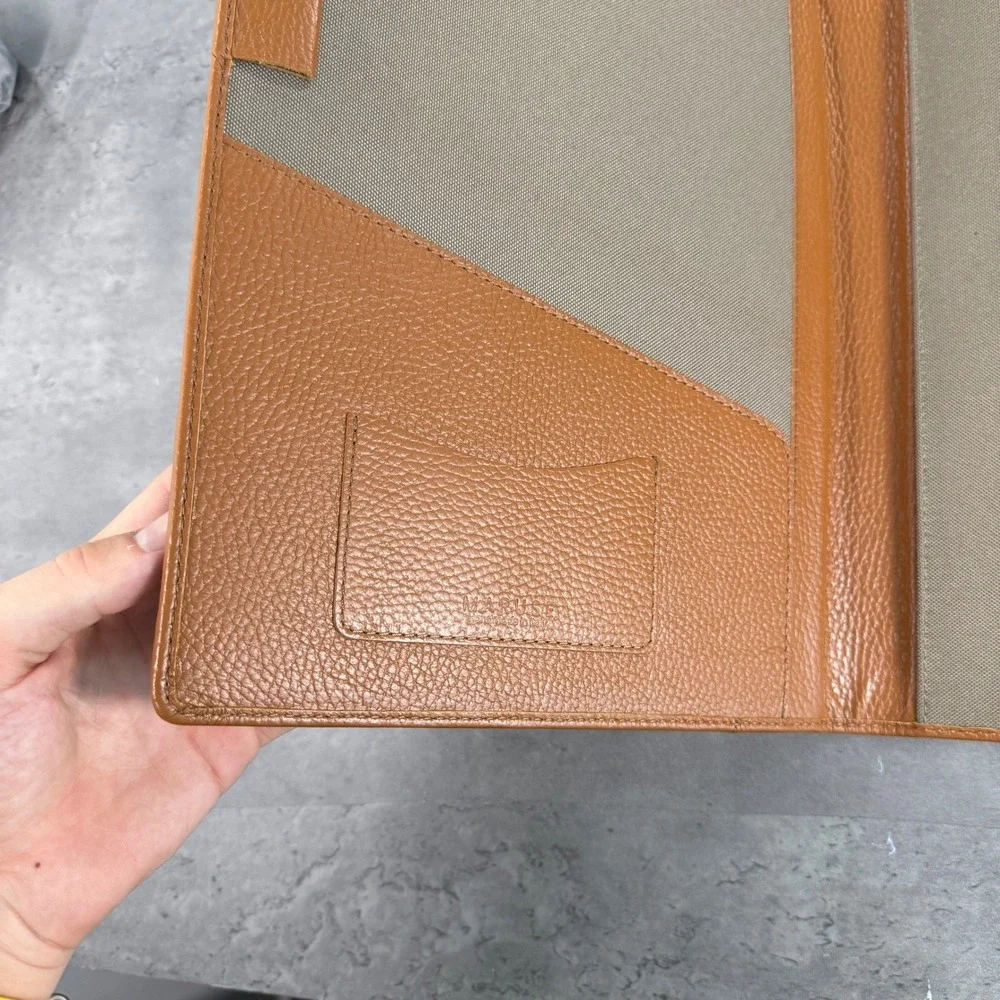 Maruse Portfolio Grained Rope Brown Handmade Leather Tan Magnetic Closure Italy